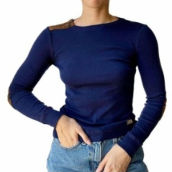 Ralph Lauren Long Sleeve Crew Neck With Suede Details - Picture 2 of 16